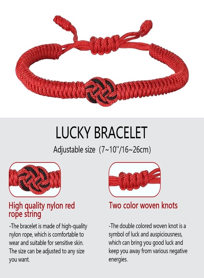 VDKIDKT 2 Pcs Tibetan Handmade Lucky Bracelet, Tibetan Lucky Amulet Knot Bracelet, Matching Bracelets Red and Black Bracelet for Protection (Black+Red) - Image 5